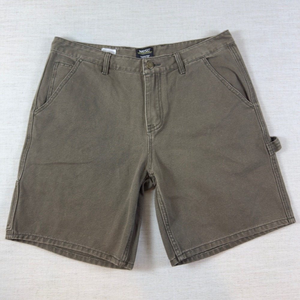 WeSC Spring Canvas Carpenter Shorts Mens 32 Olive Brown P115290T Utility Shorts